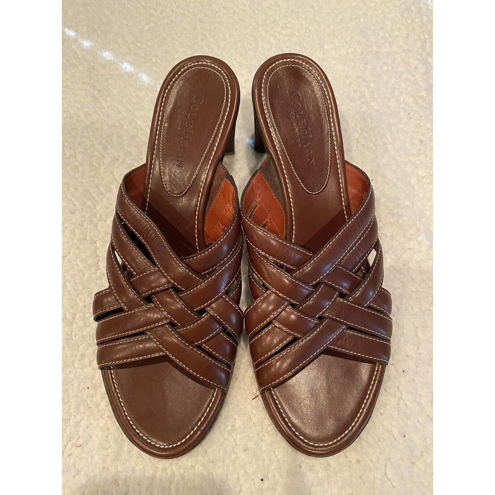 Cole haan heels Country Cross Strap Leather Heel Brown Size 9 Open Toe